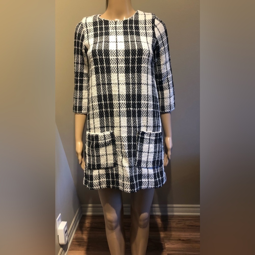 Zara knit plaid plaid mini dresss